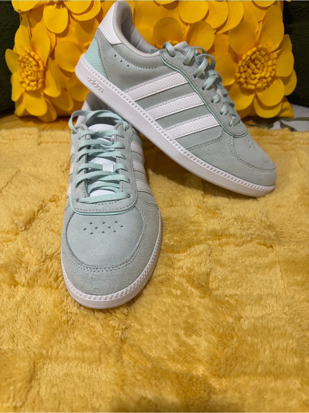 Women’s Mint Green Suede Lace-Up Adidas Sneakers